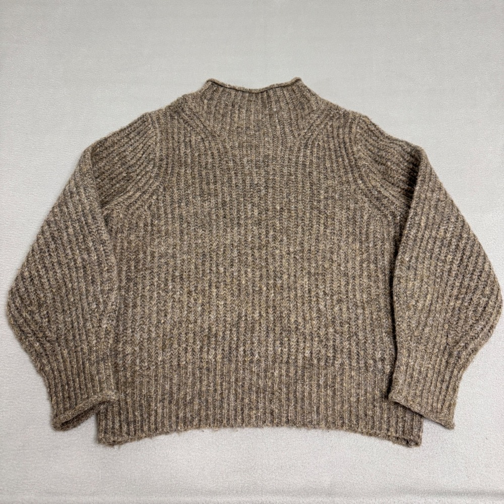 Madewell Sweater Womens L Brown Wool Blend Ribbed Mock Neck Pullover